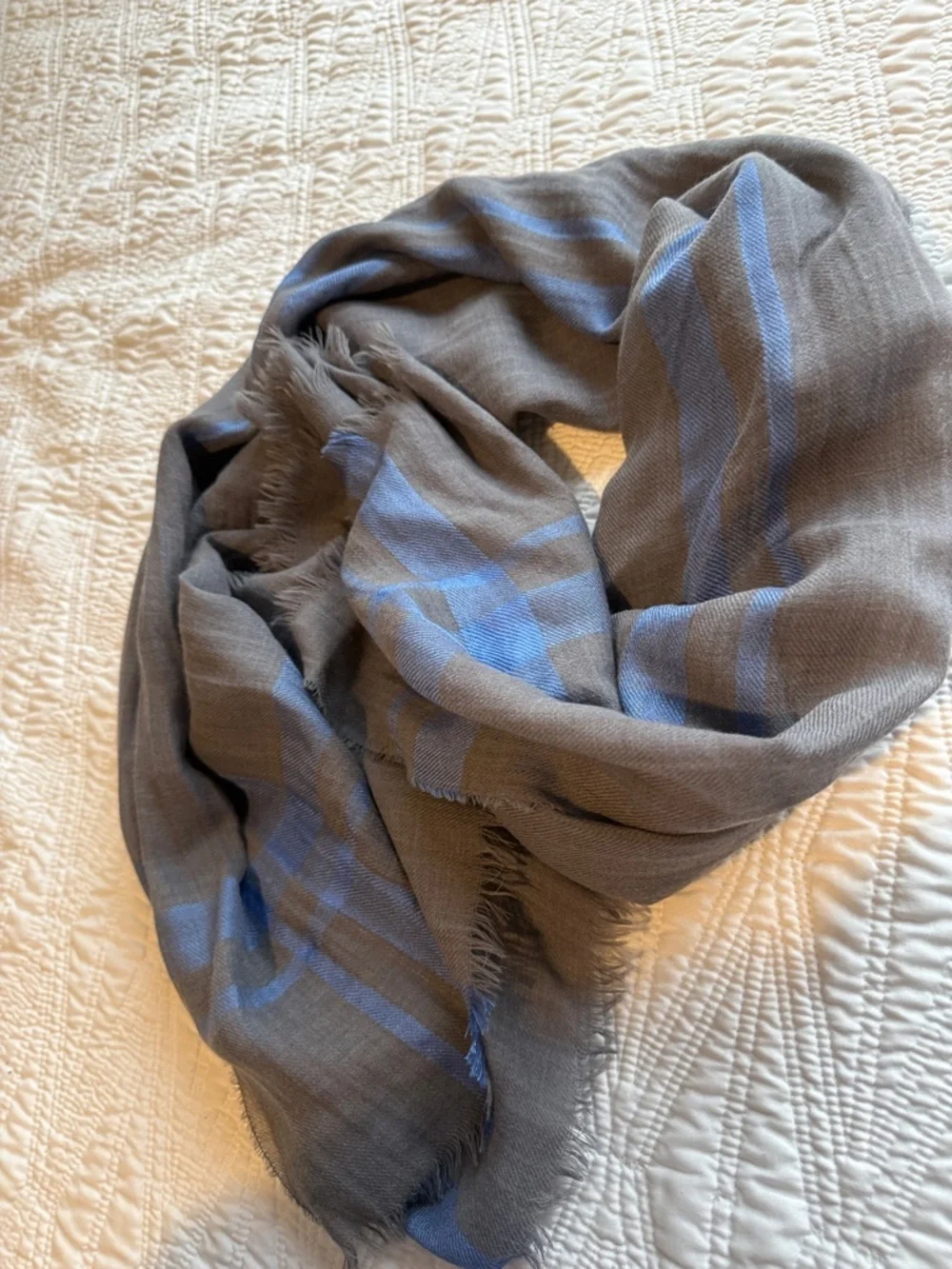 Ermenegildo Zegna Gray Scarf with Blue Stripes made in Italy 55x55